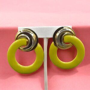 Vintage Earrings Spring Green & Gold Pierced Earrings